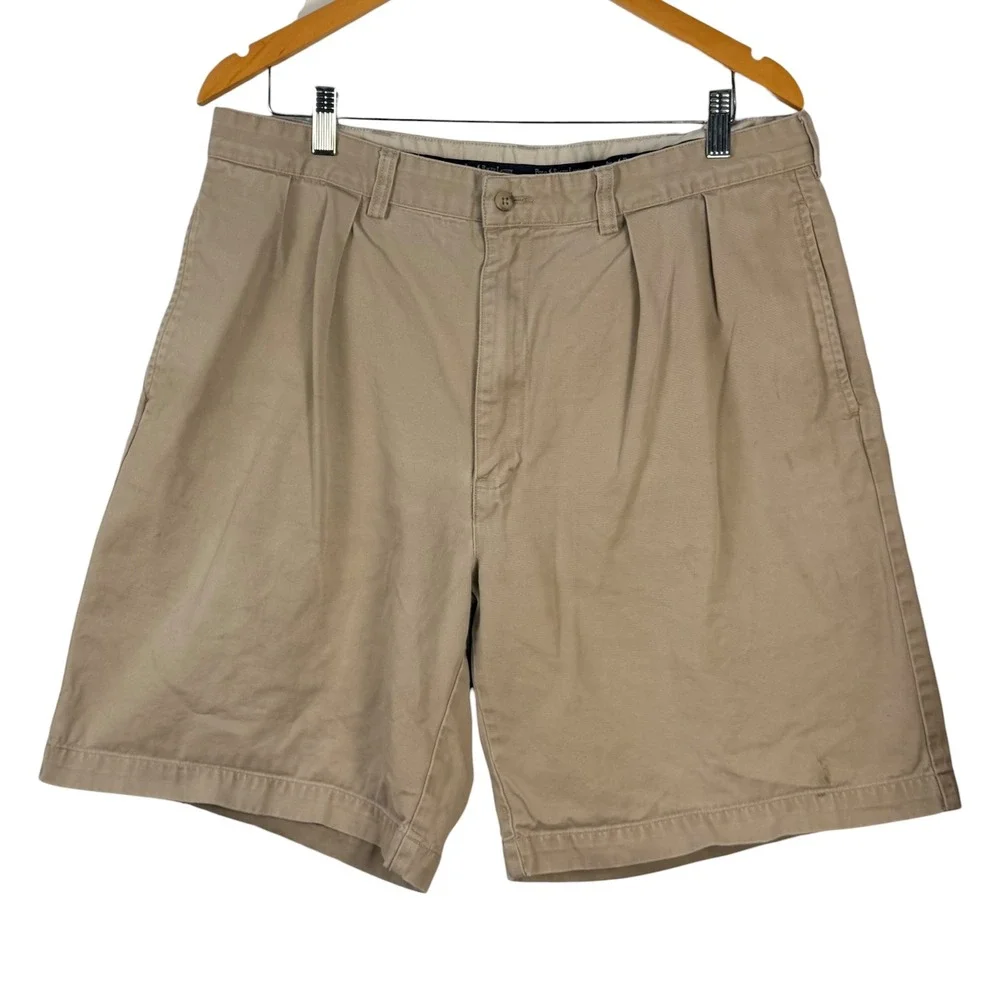 Vintage Polo Ralph Lauren Chino Shorts Mens 36 Tan Pleated Cotton Khaki 8 Inseam